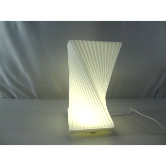 Modern Twisted White LED Table Lamp With Pleated Design 3D printed in USA - Picture 2 of 13